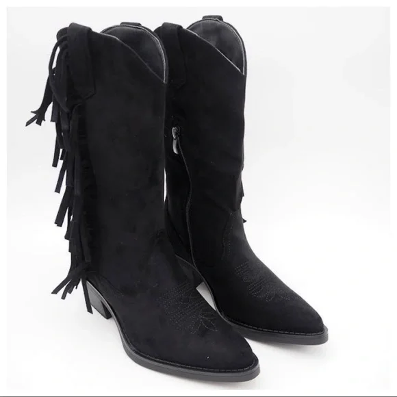 ✨LAST ONE!Paris France! Absolutely Fabulous Black Cowboy western Fringe Boots - Picture 1 of 8
